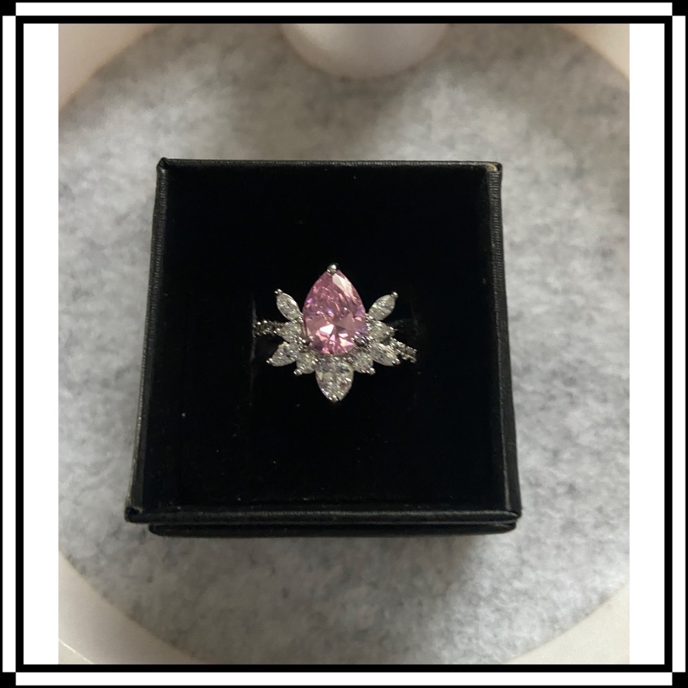 Size 8 Pink & White Topaz Ring